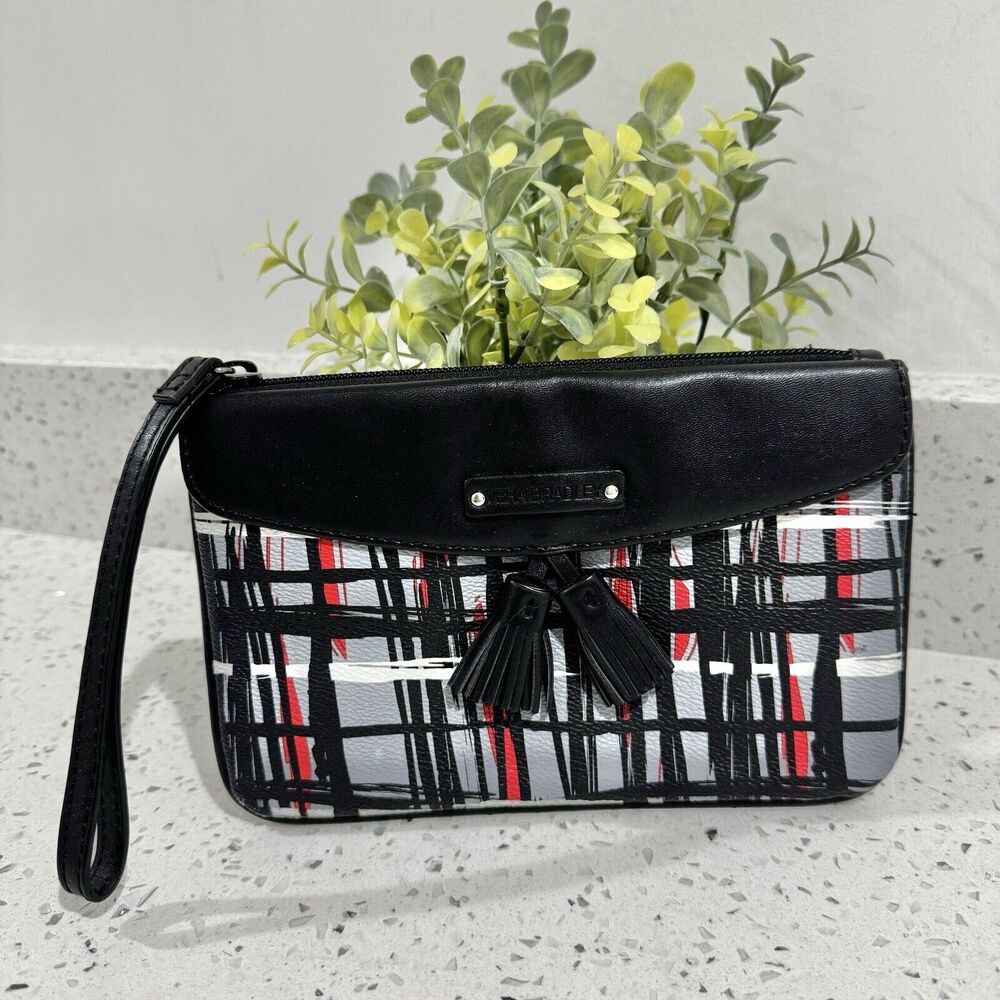 Vera Bradley ~ Black White Art Plaid Tassel Wristlet ~ Clutch